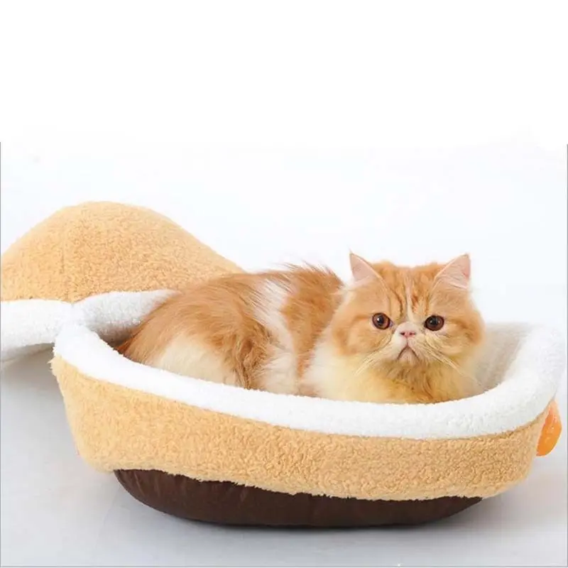 NEW Warm Cats Bed House Disassemblability Windproof Pet Hamburger Dog Puppy Nest Shell Hiding Burger Bun Cave Sleeping Winter | Дом и сад