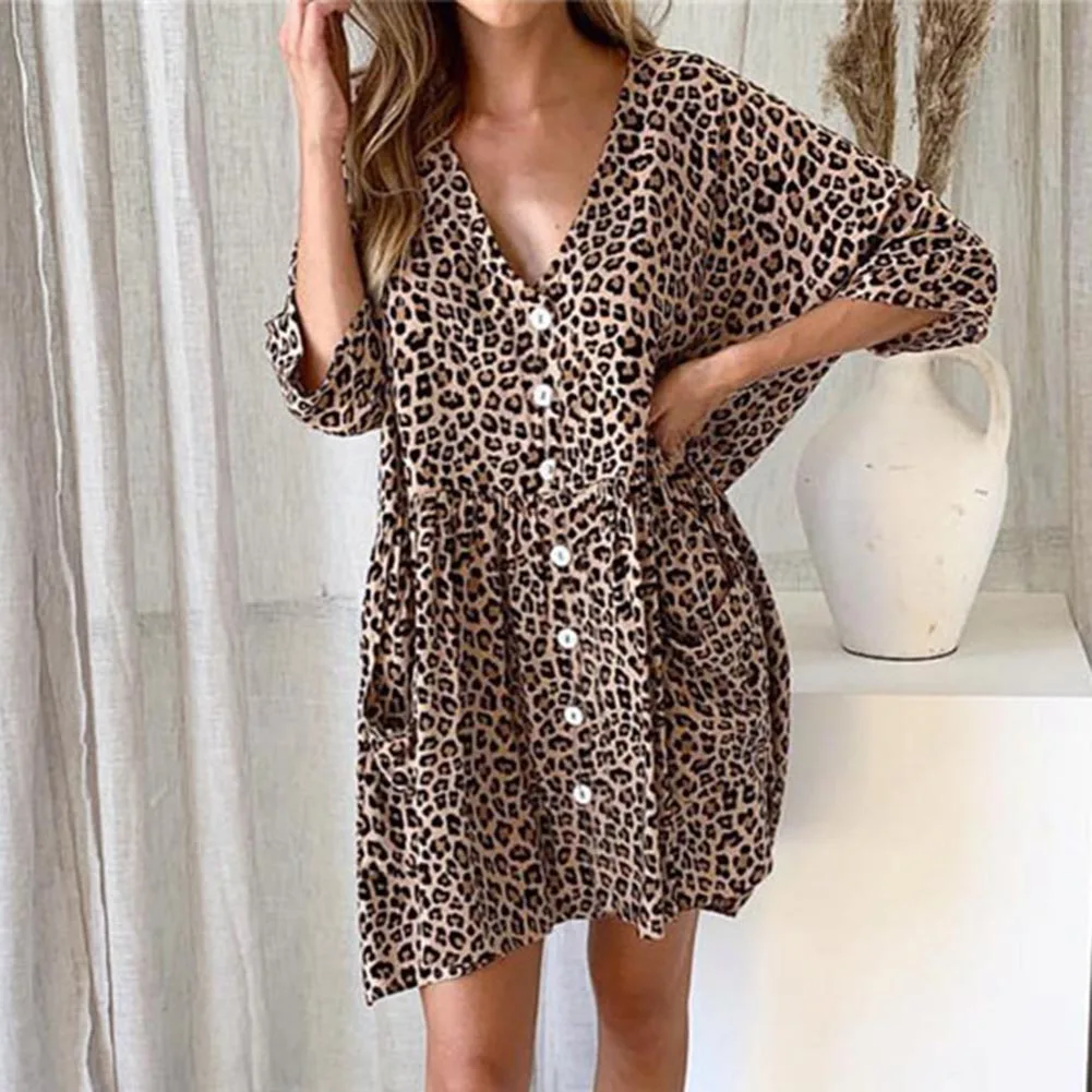 Женское летнее платье 2019 модное женское леопардовое Платье с принтом и