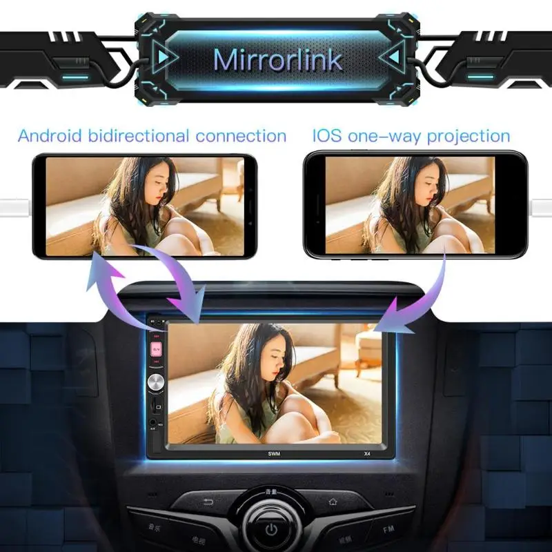 SWM X4 7 inch 2Din Car Stereo MP5 Player FM Radio Bluetooth 4.0 USB AUX Rear view Video Input Steering Wheel Learning Function | Автомобили