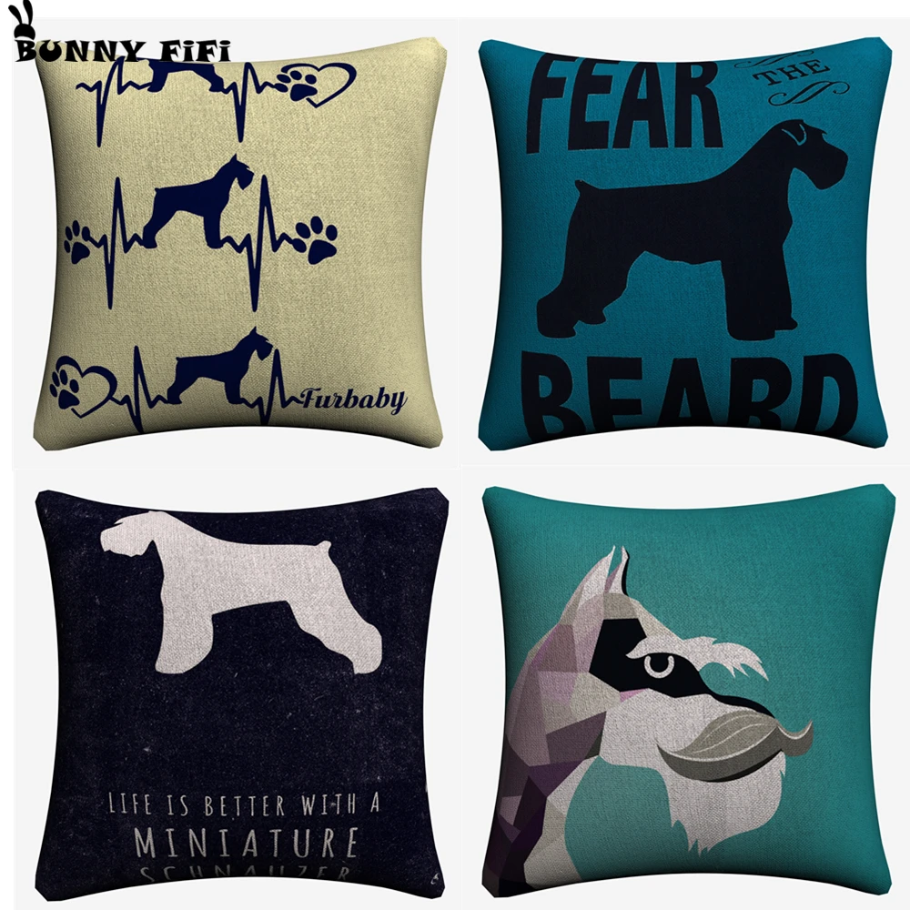 Geometric Schnauzer Dog Cushion Covers Decorative Square Throw Pillow Cover Chair Sofa Cotton Linen Pillowcase | Дом и сад