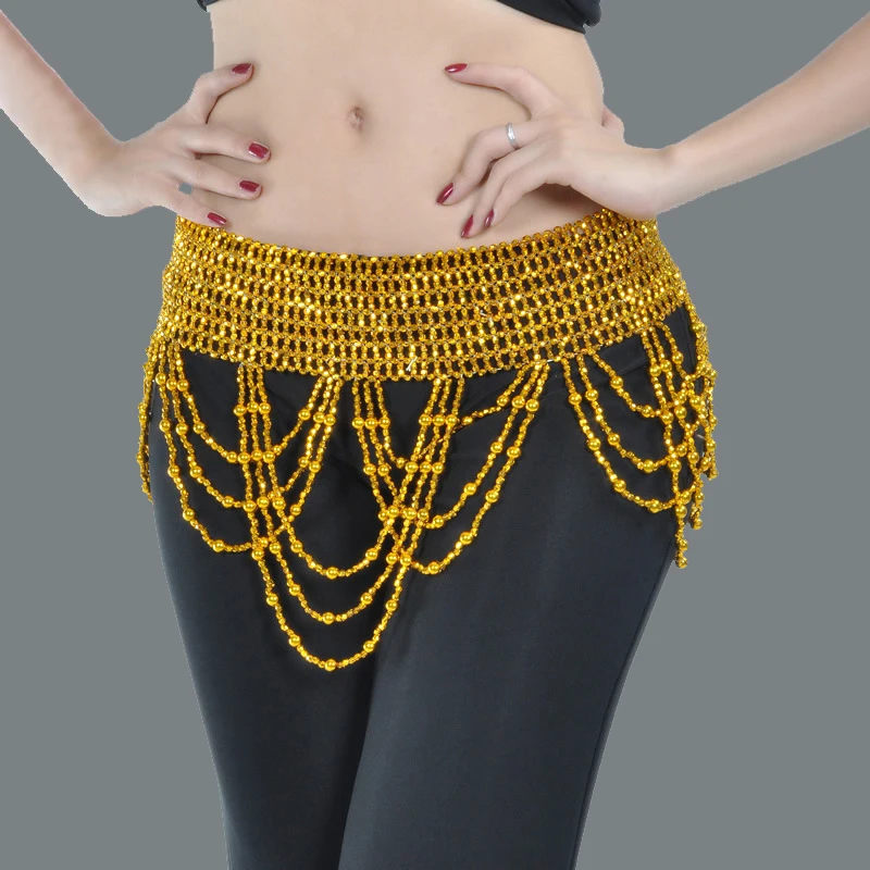 

Belly Dance Decorative Beads Shiny Waist Chain Belt Hip Scarf Gold Plated Silver Pearl Tassel Women'S Belly Wear Bead Chain