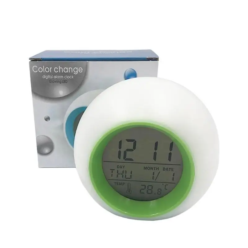Светодиодный цифровой будильник 7 цветов дисплей температурный свет ночник