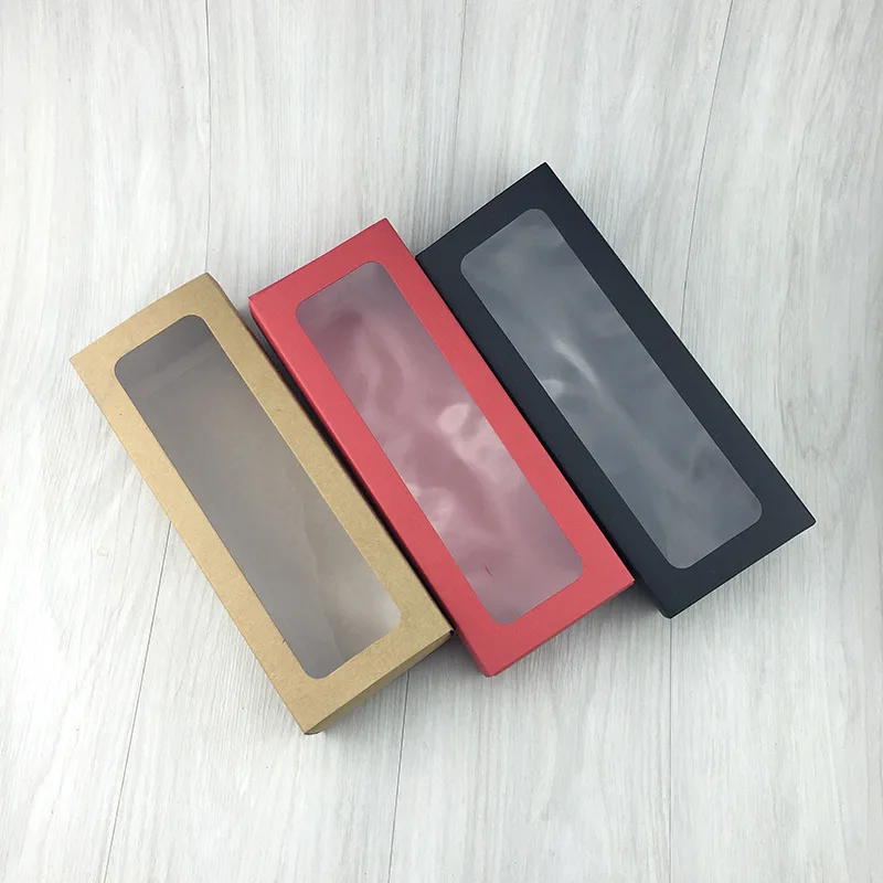 Коричневая крафт бумажная коробка с окном 5 шт. 25*9*5 см Подарочная Cajas De для печенья