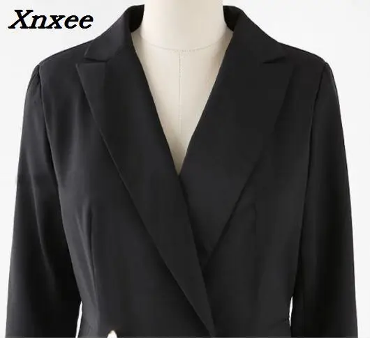 

Fall winter streetwear double breasted long suit women's blazer slim bottom pleated women coat jacket casual outwear plus size