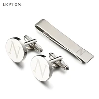 hot sale round letters n cufflinks for mens silver color letters n of alphabet cuff links tie clip set men shirt cuffs button
