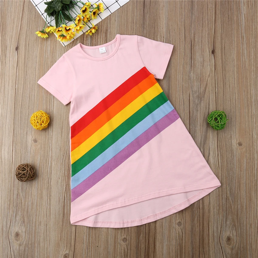 Pudcoco 100% хлопковое платье для маленьких девочек Радужное мультяшное ldress | Детская