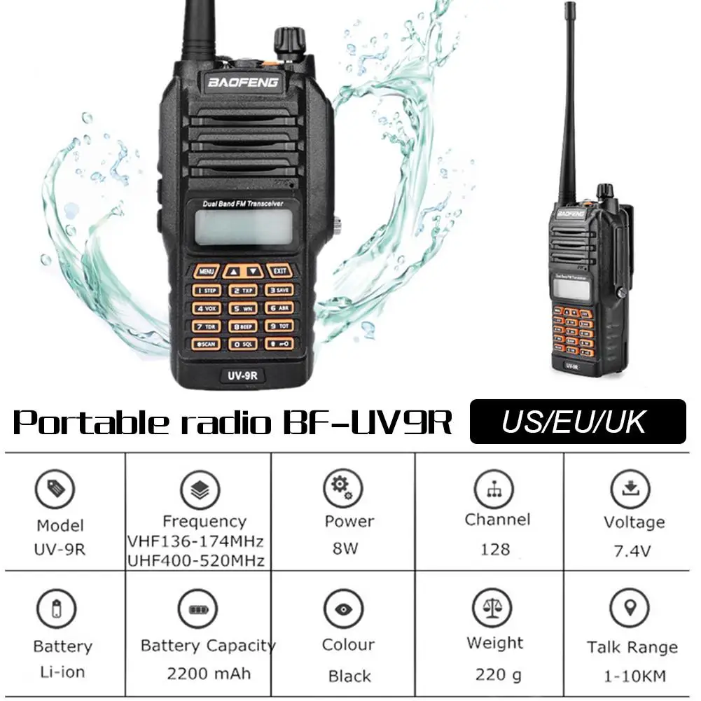Baofeng UV 9R IP67 8 Вт портативная рация 10 км Любительское радио двухдиапазонный UV9R