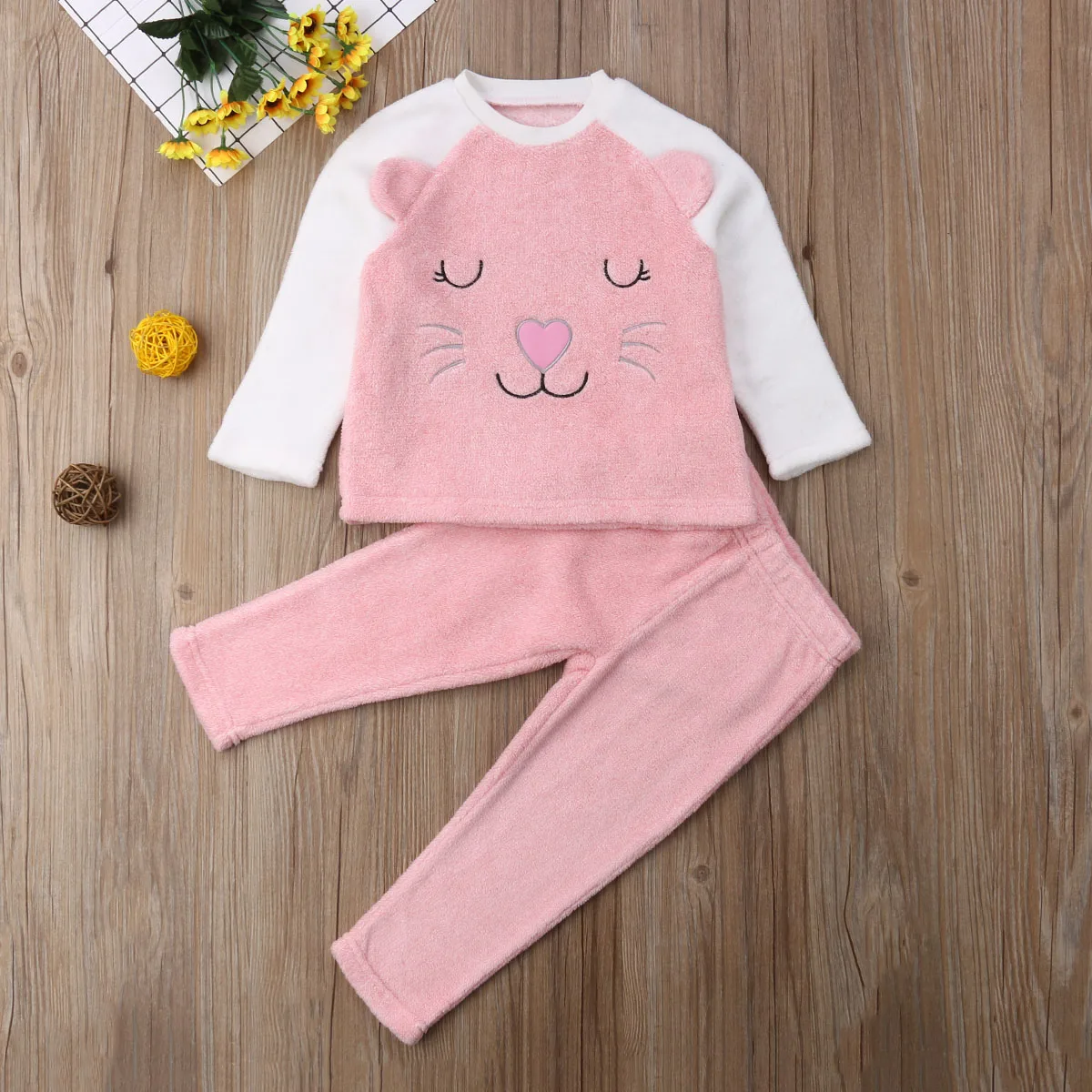 Baby Warm Soft Pajamas Clothes Sets Toddler Babies Girls Cartoon Top Pants Warming Outfits Sleepwear Homewear 0-3T | Детская одежда и