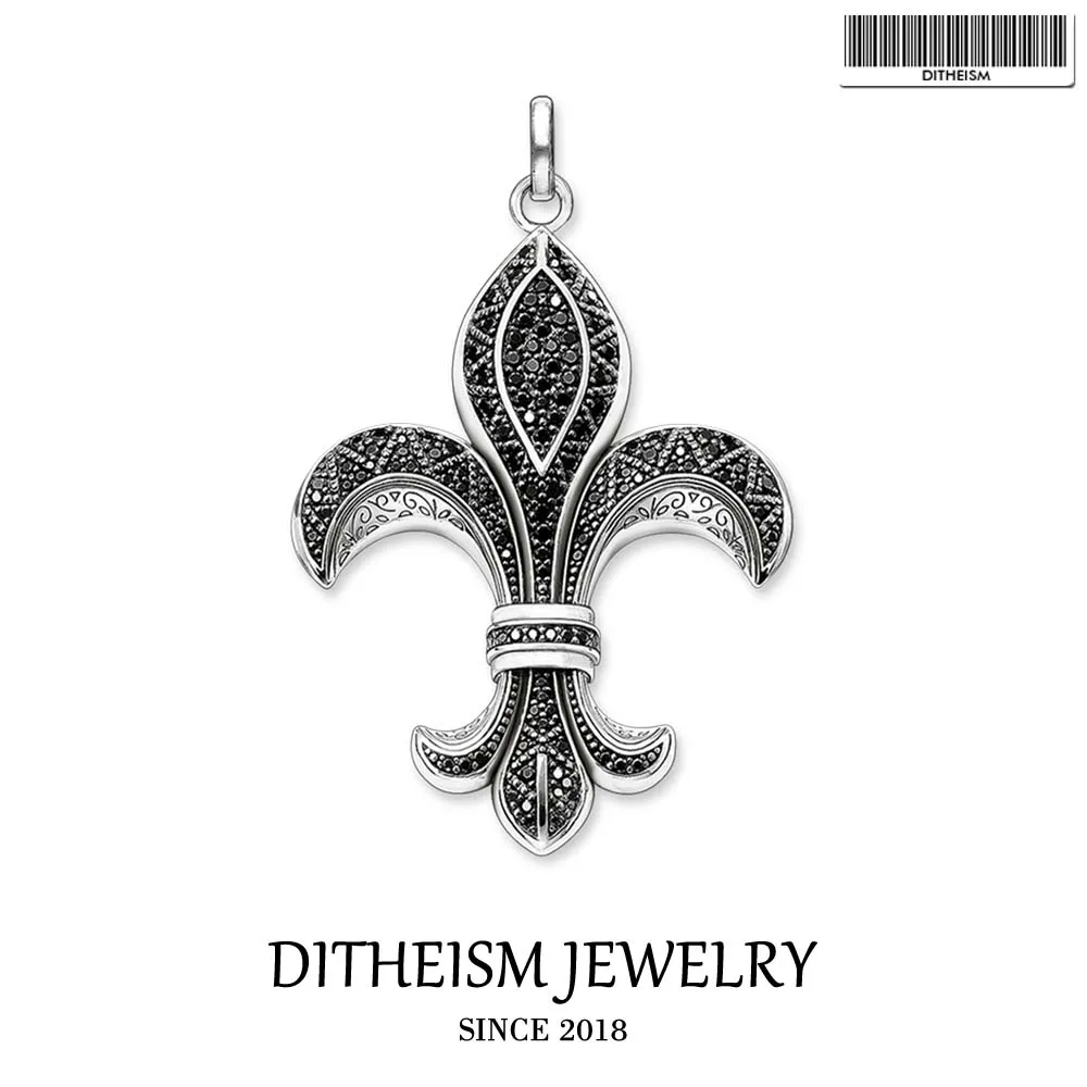 

Fleur-de-lis Lily Black CZ Pendants, 2018 New Fashion Jewelry 925 Sterling Silver Vintage Gift For Men Boy Fit Necklace