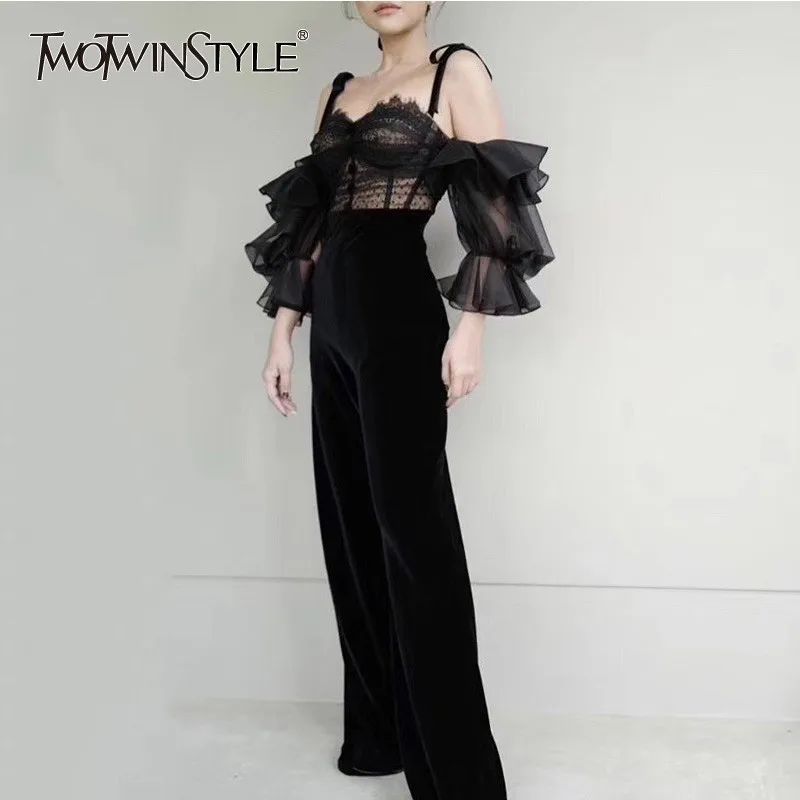 Женский комплект из двух предметов TWOTWINSTYLE кружевной топ на бретельках с буффами