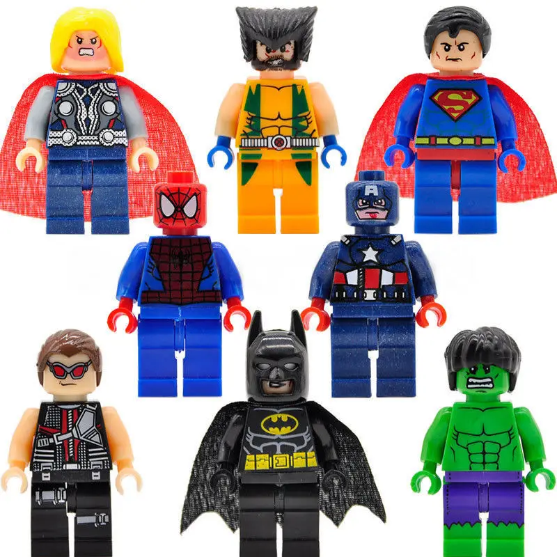 8 Pcs Super Heros Mini Figures Children Toys Fit Lego Hulk Superman Thor Batman Spiderman Captain America Wolverine Hawkeye | Игрушки и