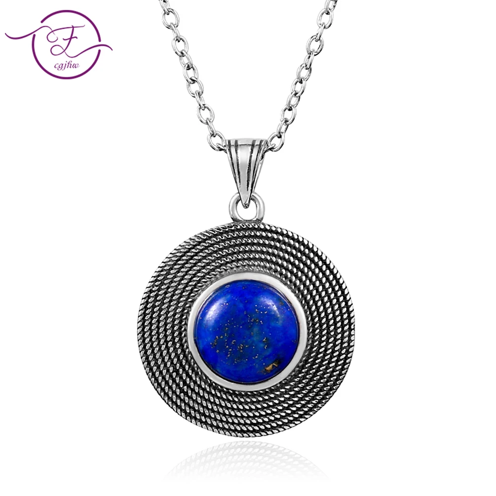 2019 новый список S925 серебро Ретро Он украшен круглыми синими lapis lazuli кулон