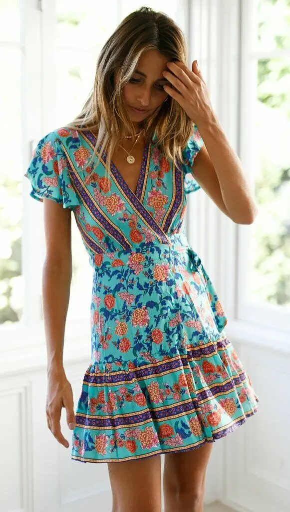 Женское платье с коротким рукавом Hirigin повседневное пляжное цветочным принтом и