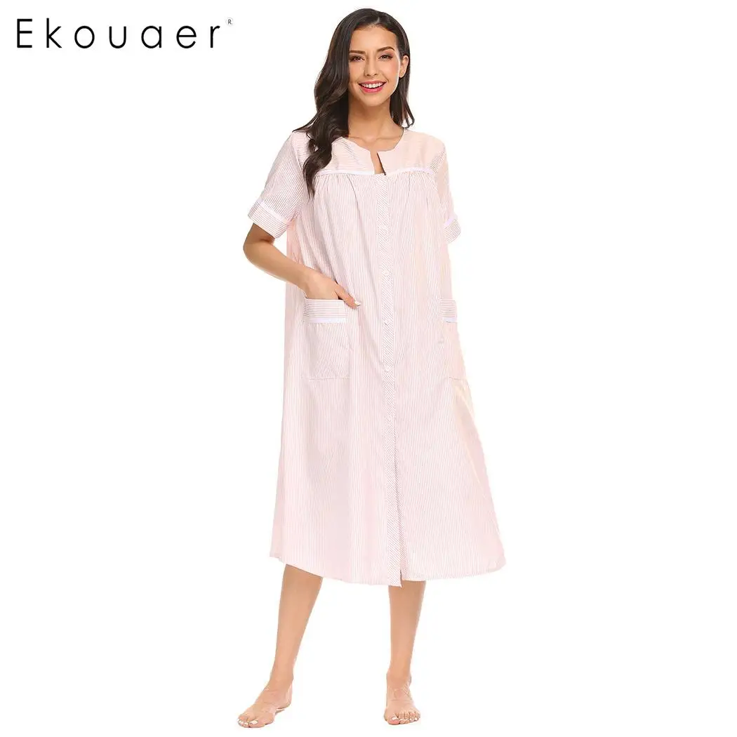 Ekouaer длинная ночная рубашка женское платье для сна с коротким рукавом пуговицами