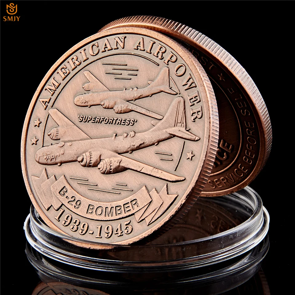 

Nice US Air Force Military Weapons SUPERFORTRESS B-29 BOMBER Copper Commemorative Coins Collectibles Badges And Souvenirs Gifts