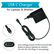 20V 3.25A 65W Universal USB Type C Laptop Mobile Phone Power Adapter Charger for Lenovo Asus HP Dell Xiaomi Huawei Google 4 Plug