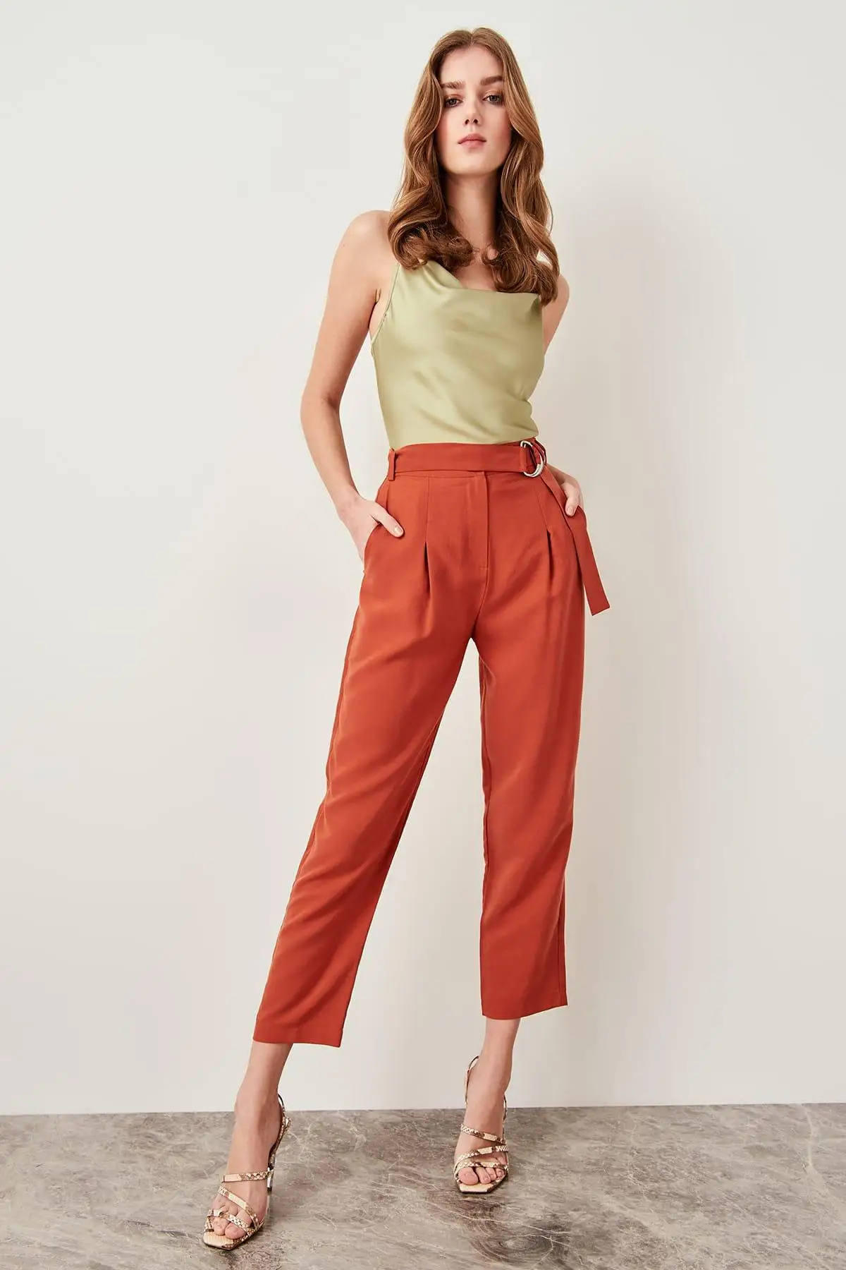 Trendyolmililla арочная черепица лиоцелл брюки TWOSS19ST0053