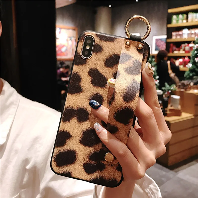 Модный чехол для телефона с леопардовым узором Iphone XS Max ремешок на запястье +