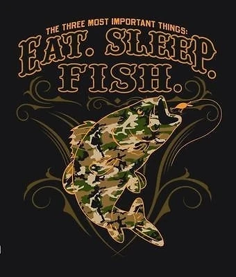EAT SLEEP FISH CAMOUFLAGED BLACK TEE SHIRT SIZE XXL men women adult T317 fishing | Мужская одежда
