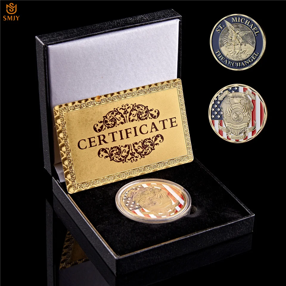 

US Law Enforcement Archangel St. Michael Our Fallen Officer Bronze Token Challenge Souvenir Coin Collection W/Black Display Box
