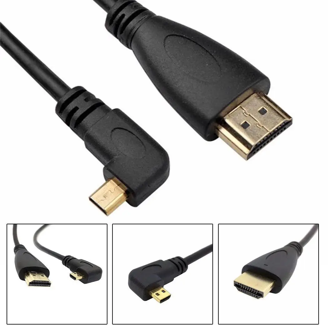 Левый угловой 90D микро HD к Мужской HDTV кабель для сотового черного телефона
