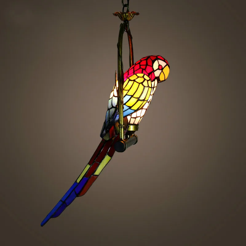 

Stained Glass Parrot Light Antique Art Glass Bird Pendant Lamp Living Room Glass Shade Light Fixture LED Pendant Lights