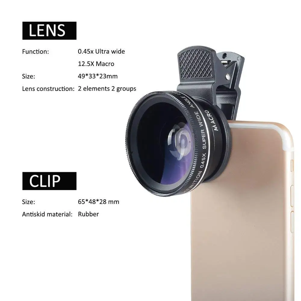 Apexel HD объектив для телефона 0.45x широкоугольный и 12.5x макрообъектив iPhone Samsung Huawei