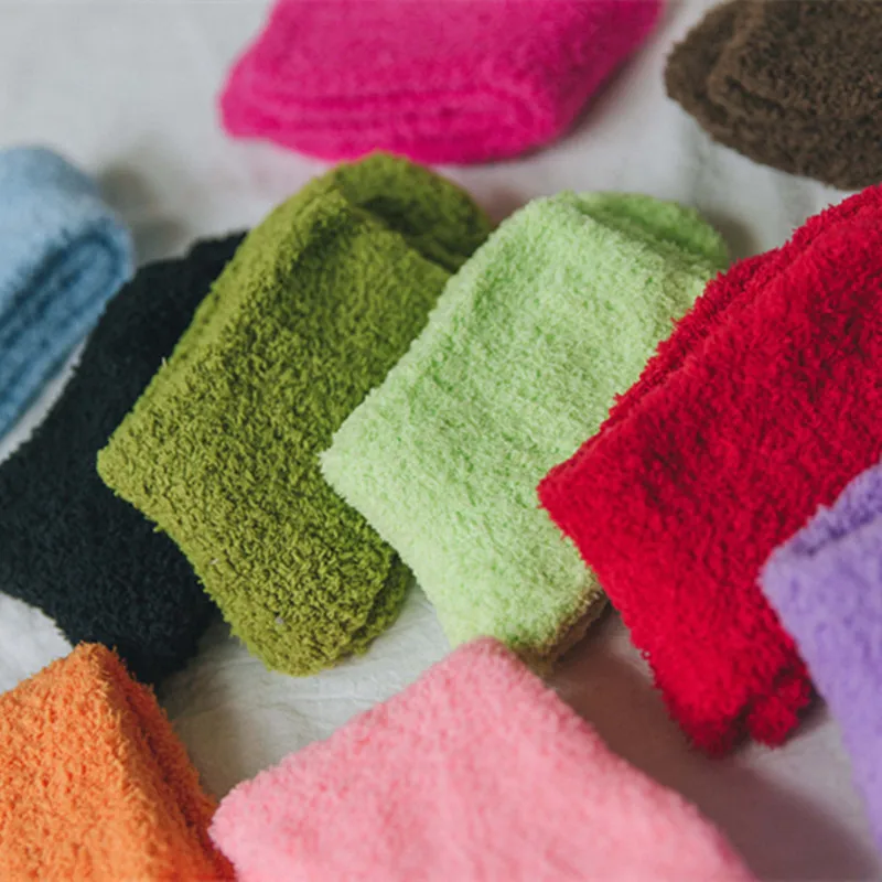 PEONFLY Thickening Solid Candy Color Cotton Socks women Autumn Winter Warm Lovely Coral Villus Towel Floor hosiery female | Женская