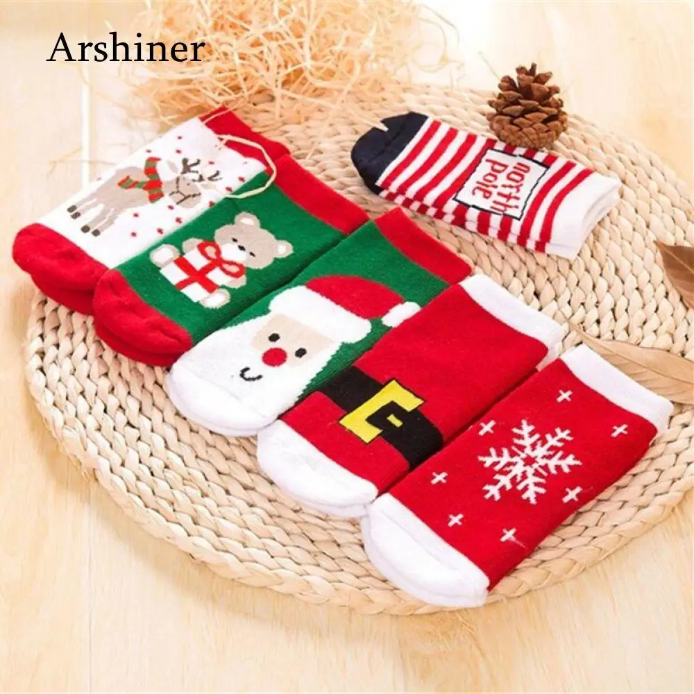Elk Boys Christmas 1 Baby Striped Cotton Pair Winter Kids Girls Terry Bear Spring Autumn Children Snowflake Claus Santa Socks |