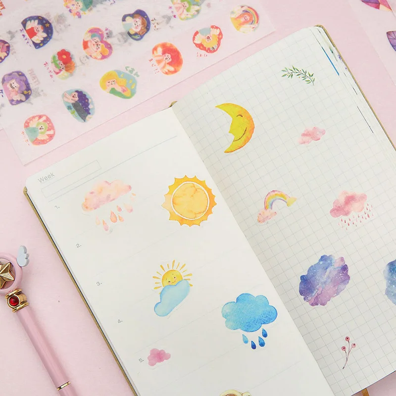Милые наклейки с цветами Kawaii суккуленты зеленые растения декоративные клеящиеся