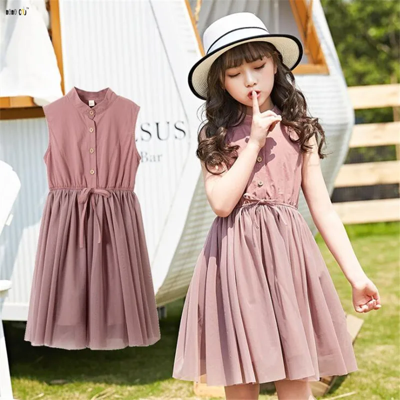 Teenager Girl Dress Summer Sleeveless Meash Spliced Princess Children Dresses For Kids Clothes 4 5 6 7 8 9 Years | Детская одежда и