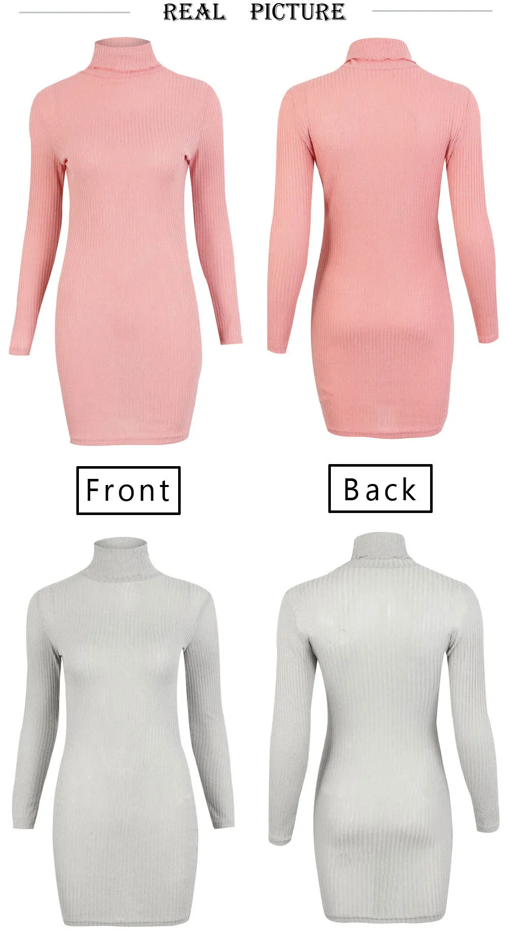

Women Winter Autumn Warm Turtleneck Knit Casual Long Sleeve Sweater Mini Dress