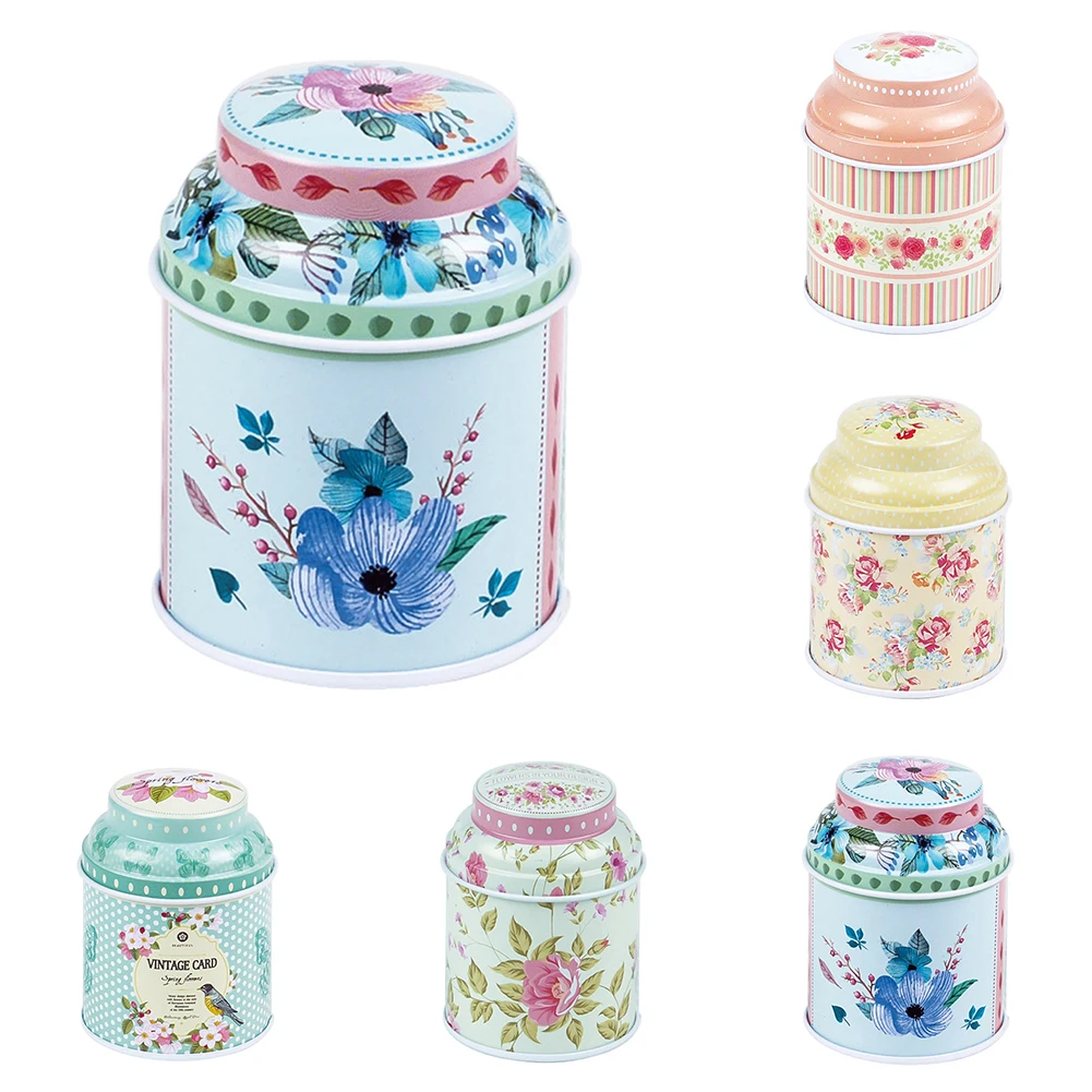 Vintage Flowers Cylinder Mini Tin Case Candy Tea Package Container Storage Box | Дом и сад