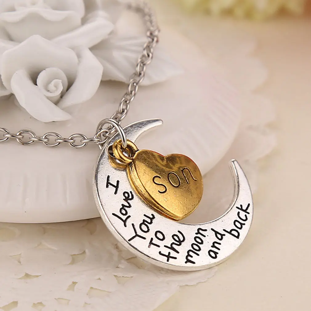 Мода требнди унисекс женщина мужчины I Love You To The Moon Back Семья Сердце Ожерелье