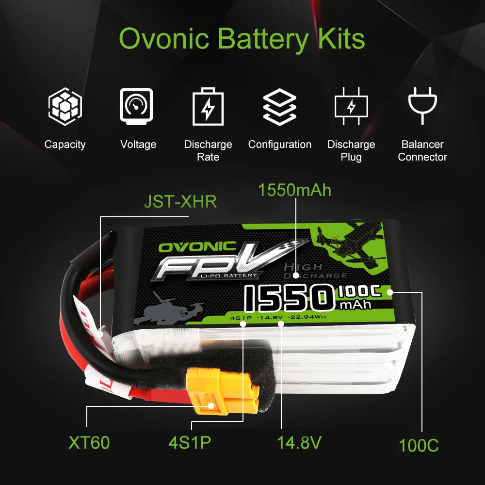 2 упаковки OVONIC 1550mAh 4S 100C Max 200C 14 8 V Lipo Battery XT60 Plug FPV Racing Drone Quadcopter Racer|Детали и