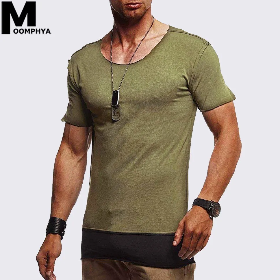 

Moomphya 2019 New Raw edge Splicing short sleeve men t shirt Streetwear hip hip patchwork funny men t-shirt Summer tee shirt men