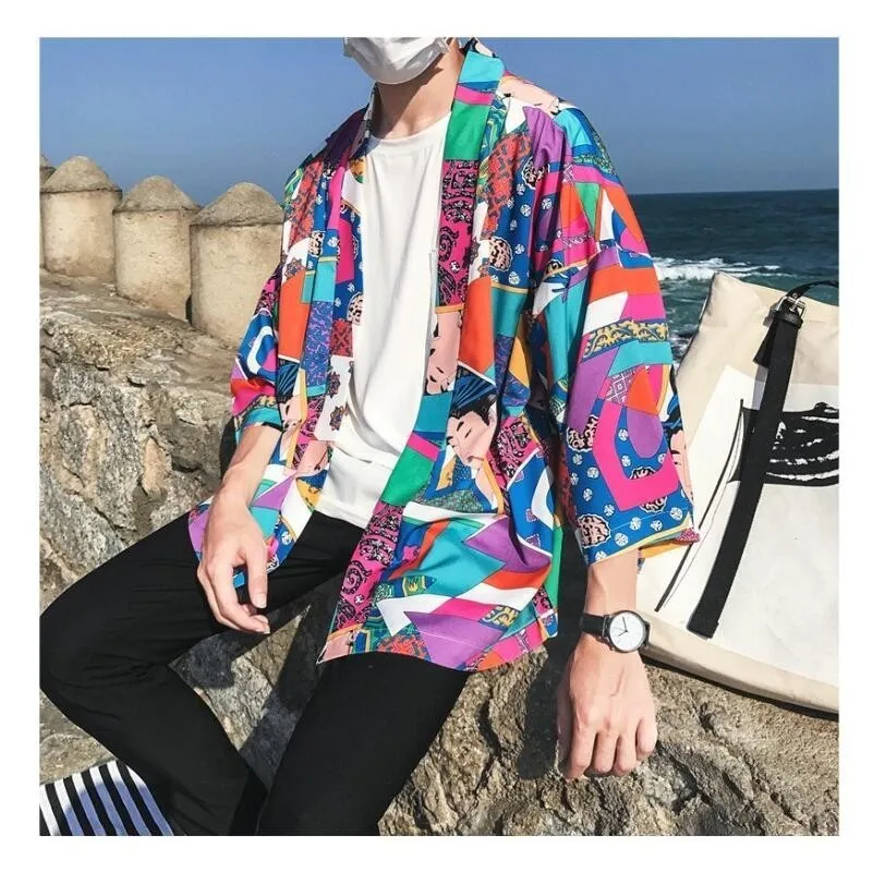Red Beker Men Shirt Streetwear Loose Hip Hop Hawaiian Japanese Short Sleeve Casual Top QX01A00AK | Мужская одежда