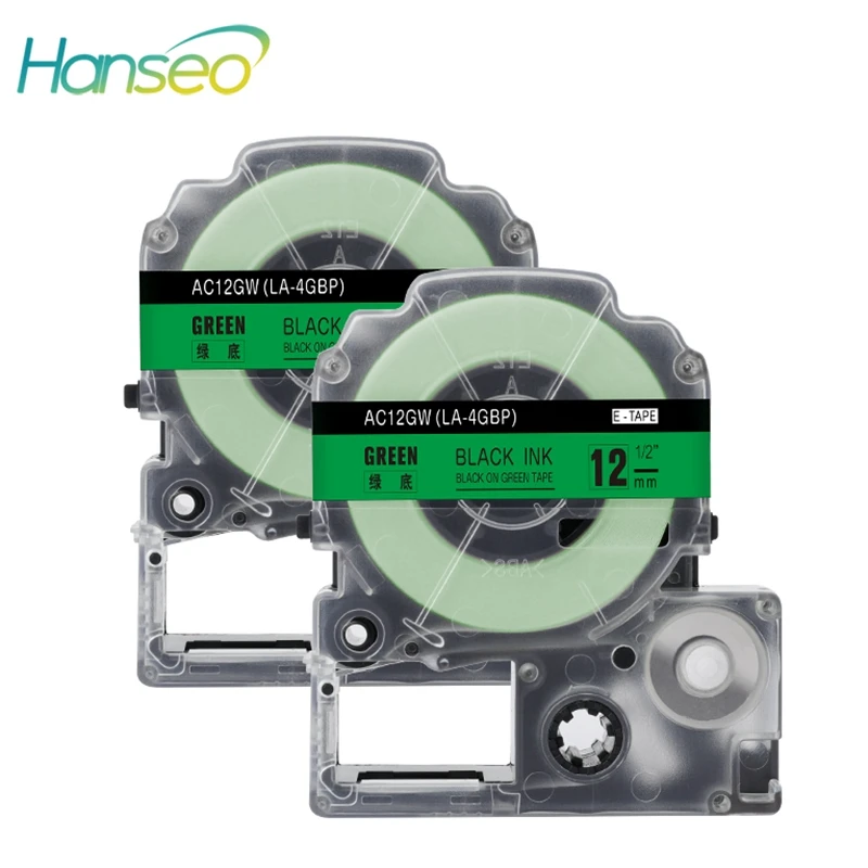 Hanseo SC12GW лента совместим с Epson LabelWorks для принтера этикеток LC4GBP черный на зеленом 12mm