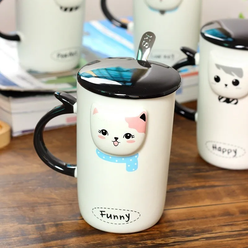 Мультфильм горячая кружка рельеф голова кота кружки для кофе милый котенок лицо