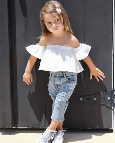 2019 г. Новая модная детская одежда для девочек короткий топ с открытыми плечами