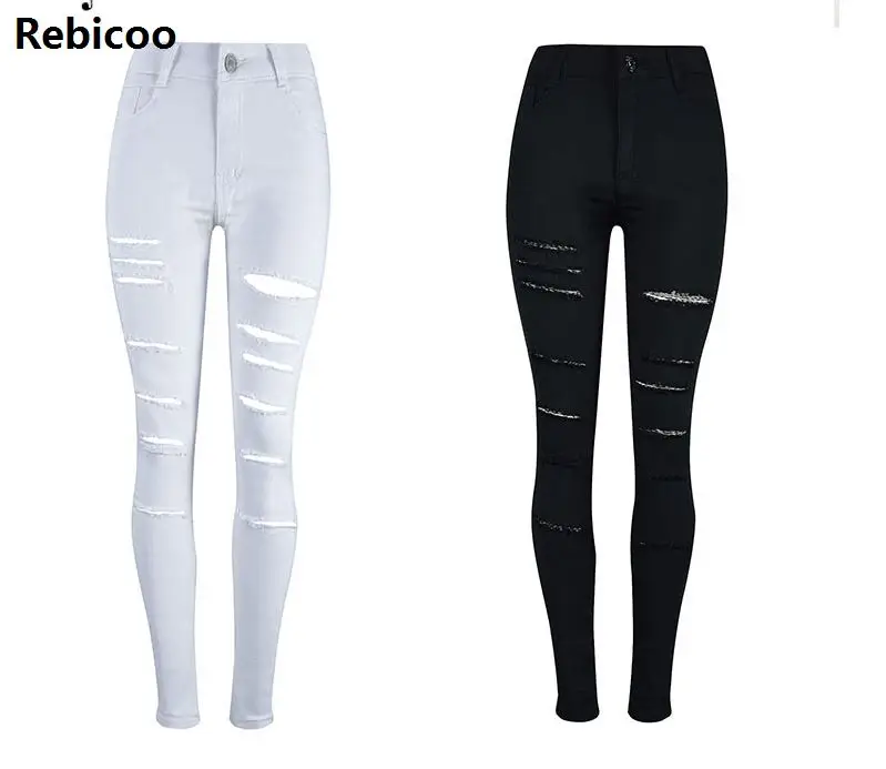 Women's Fashion Slim Pants High Waist Jeans western style Vintage Stretch Cotton Ripped Hole Skinny Trousers S-XXL | Женская одежда