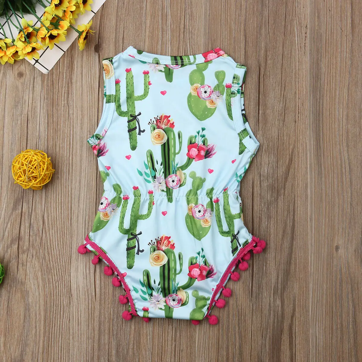 Комбинезон для новорожденных девочек 0 24 мес. без рукавов С КАКТУСОМ цветочным