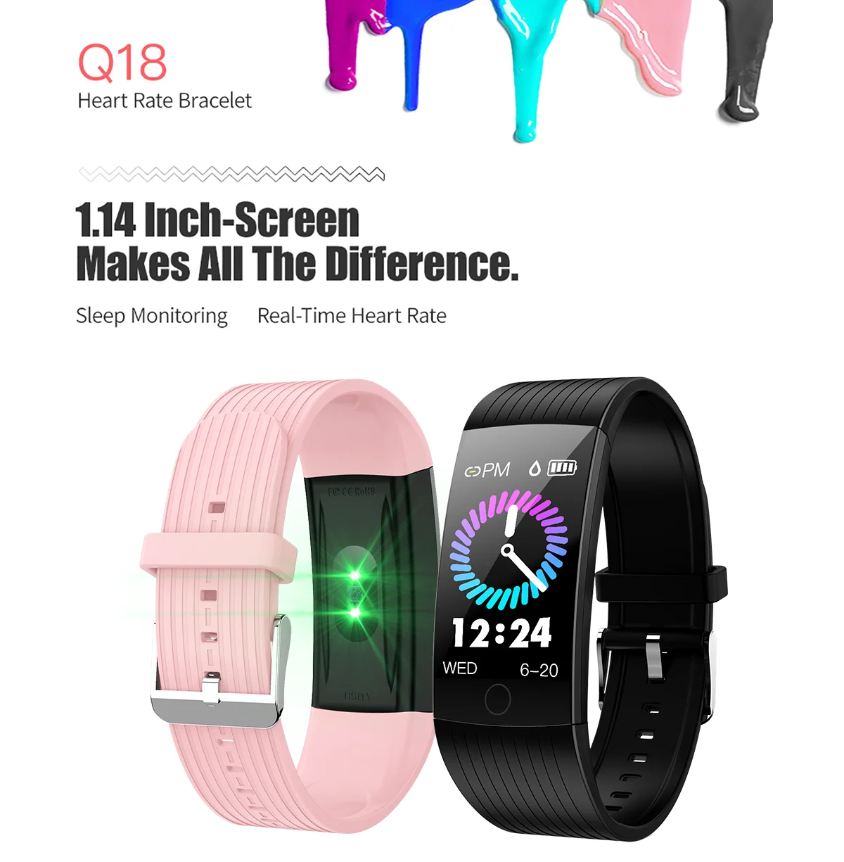 

Smart Bracelet Q18 1.14 inch screen Smart Wristband IP68 waterproof Blood oxygen Smart bracelet Fitness tracker For Android IOS