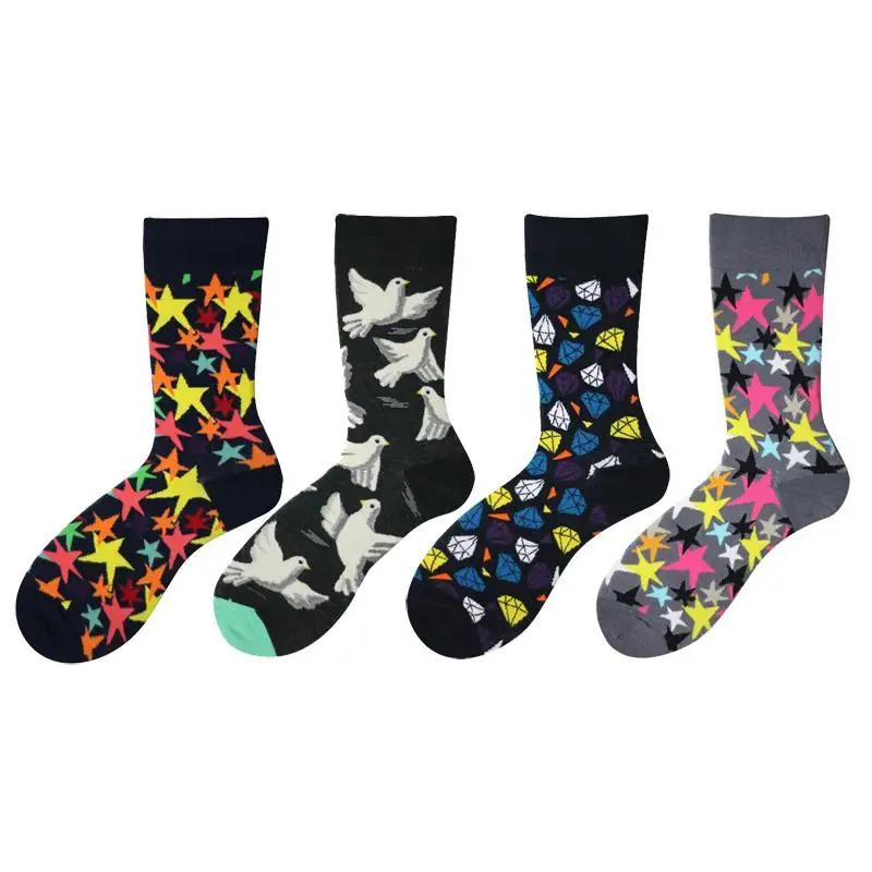 1 пара мужских носков из чесаного хлопка Мультяшные животные птица Акула Зебра