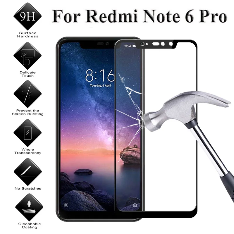 

Стекло для Xiaomi Redmi Note 6 Pro, защита экрана, закаленное стекло для Xiaomi Redmi Note 6 Pro 7, защитный чехол с полным покрытием