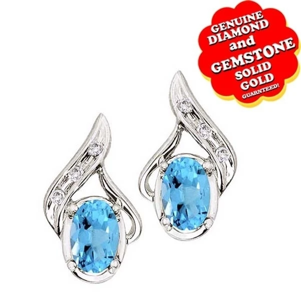0 48 Ct ОВАЛЬНЫЙ топаз и бриллиант 14 K белое золото серьги с камнем|Серьги| |