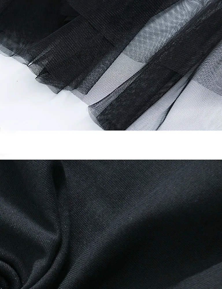 

CHICEVER Summer Sweet Patchwork Mesh Hem Solid Black Women Dress O Neck Short Sleeve Loose Slim Female Ball Gown Dresses 2020