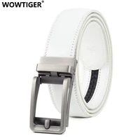 wowtiger white cowhide genuine leather belt for men high quality male brand ratchet automatic luxury belts cinturones hombre