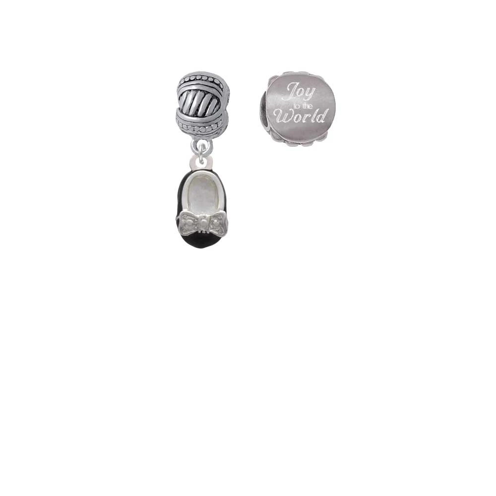 Silvertone черная эмалированная детская обувь с бантом Joy to the World Charm Beads (набор из 2)| |