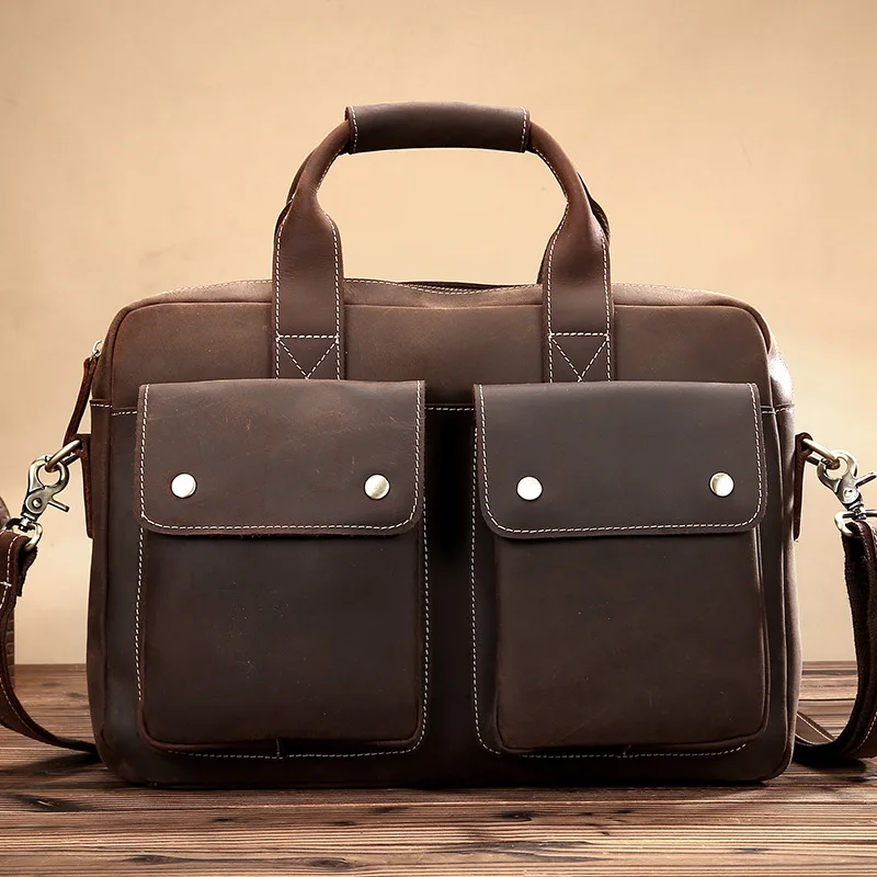 Retro Vintage Genuine Leather Men Briefcase Real Leather Business Briefcase men Business Bag  male crossbody bag Tote Handbag